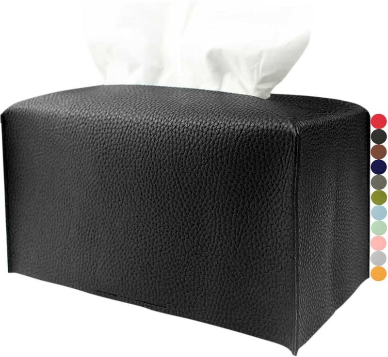 JESMINI Large Tissue Box Cover Rectangular – Plus Size Rectangle Tissue Box Holder with Bottom Belt [, Black] Modern Leather Long Tissue Holder for Bathroom/Car/Office Decor - Image 1